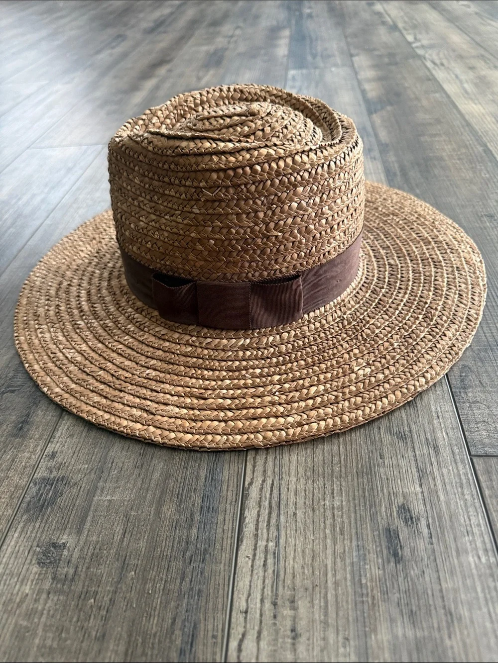 Brixton Tan Straw Fedora with Brown Ribbon Band
